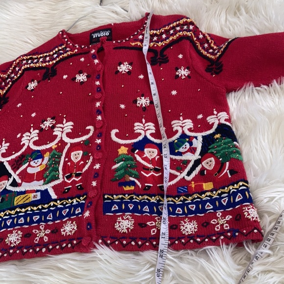 Designers originals vtg red Santa crew neck button front ugly Christmas sweater - Picture 14 of 17